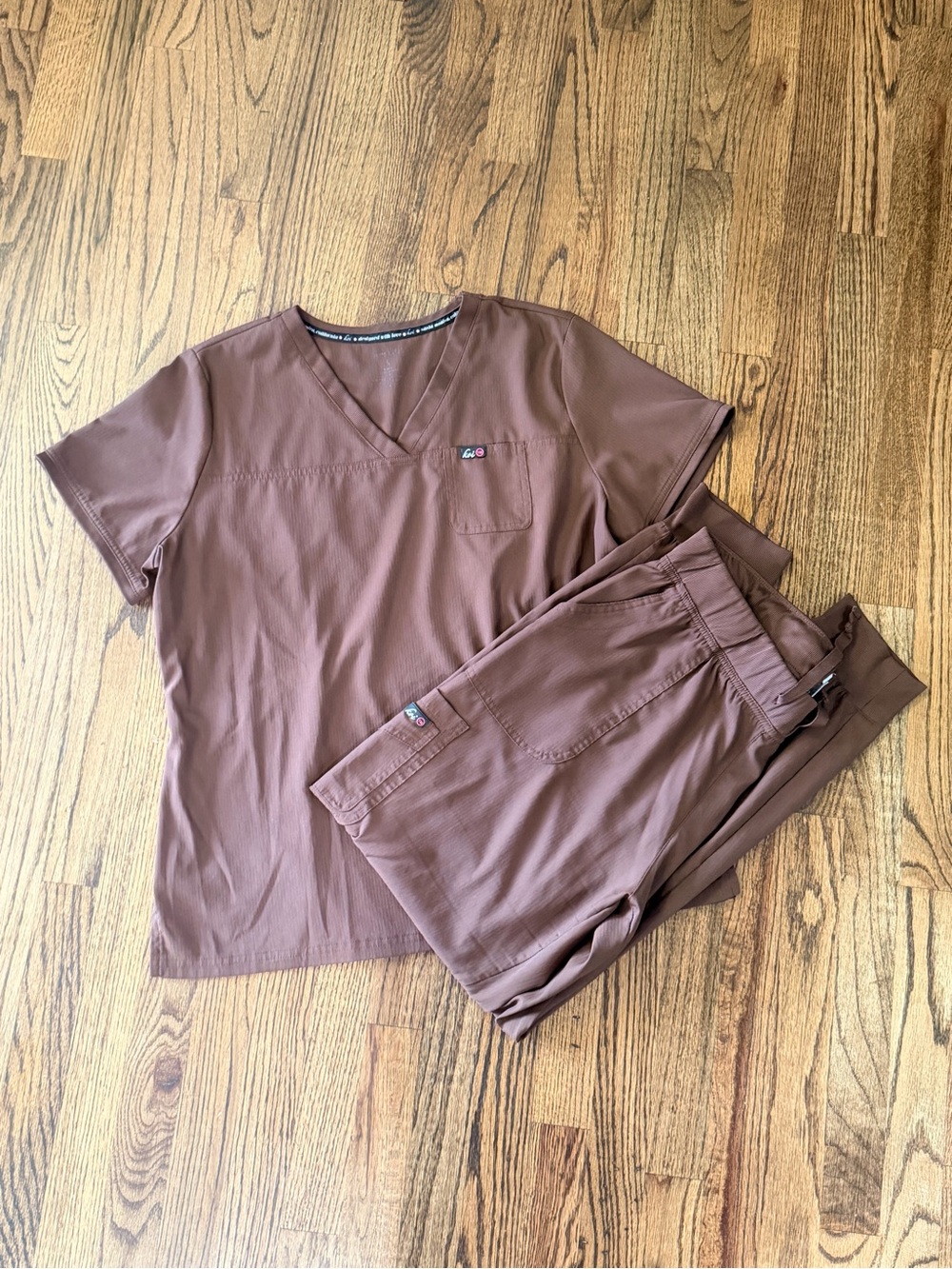 Koi Lite Women’s Brown Scrub Set - Top & Pants Size L Tall